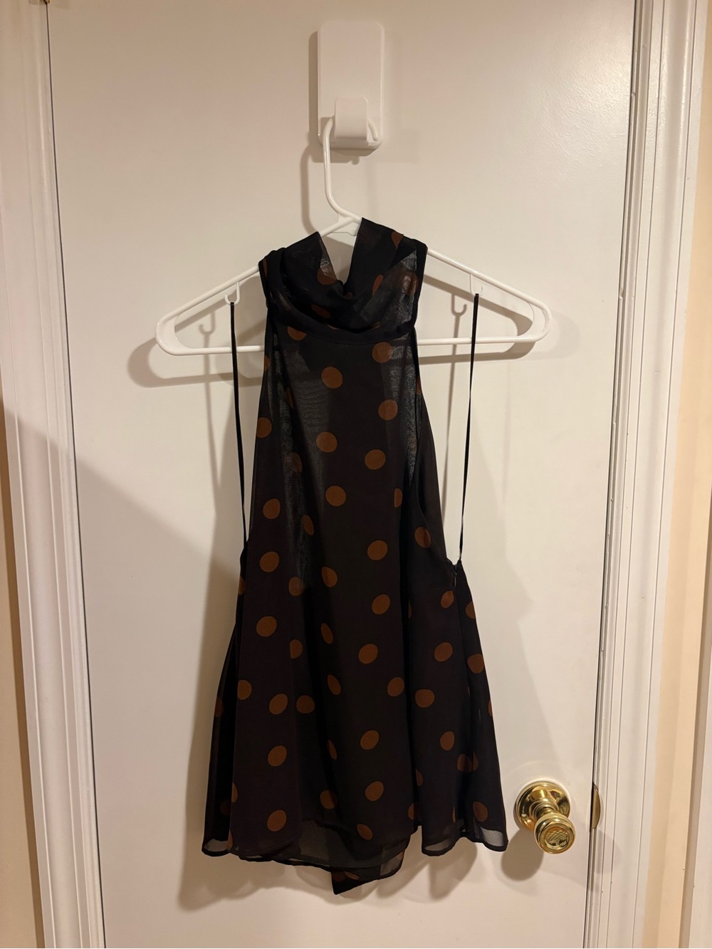 Zara Black Halter Top with Brown Polka Dots